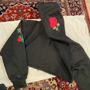 Rose Petal Embroidered Patched Cropped Hoodie